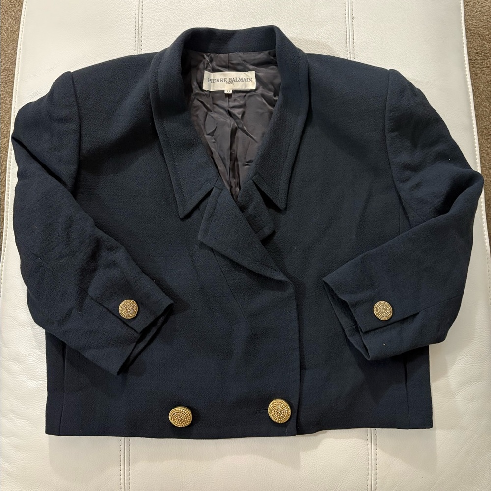 Vintage Pierre Balmain Crop Navy Women's Jacket/Blazer